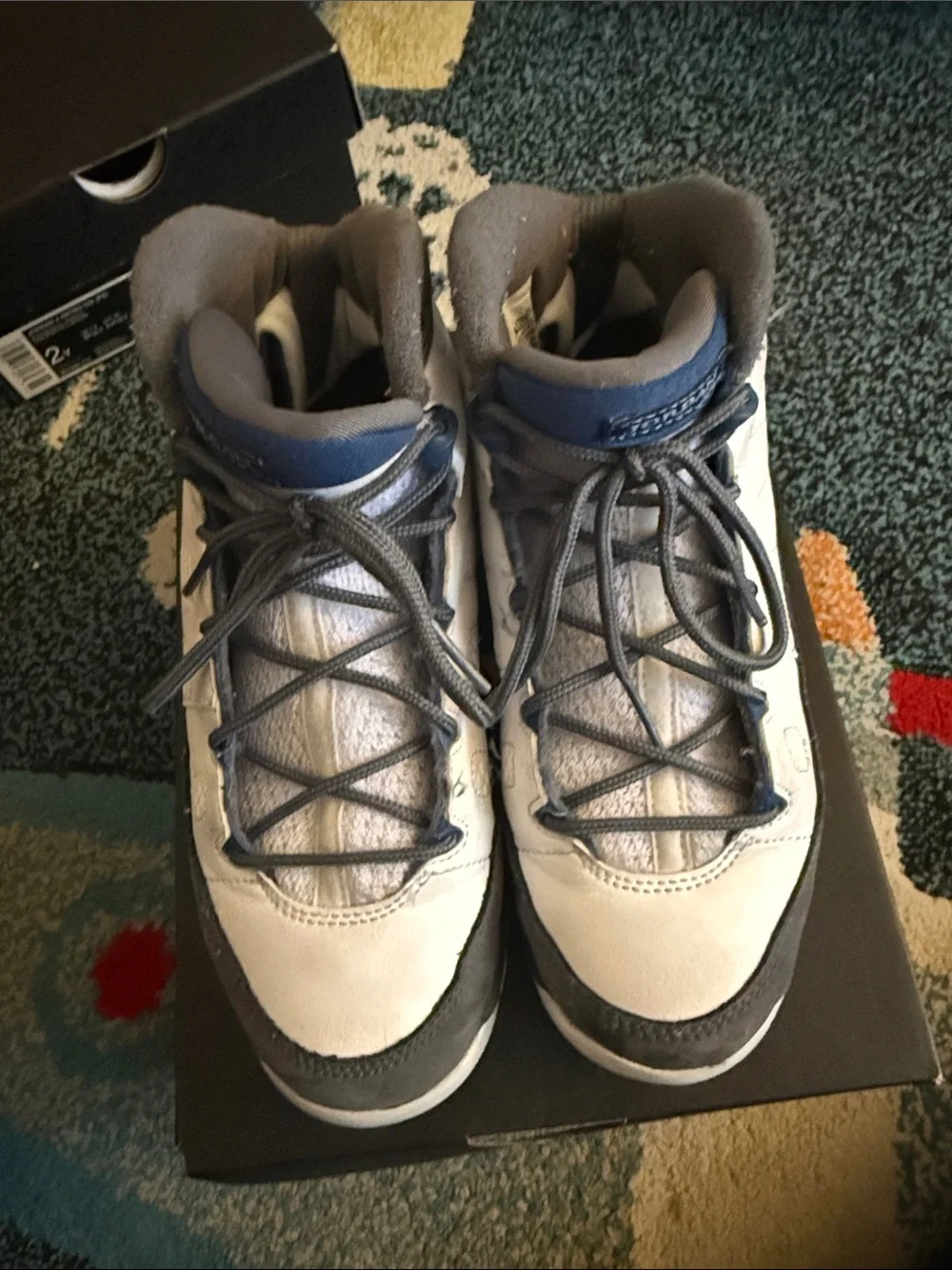 Jordan 9’s Kids Gray and Navy High-Top Sneakers
